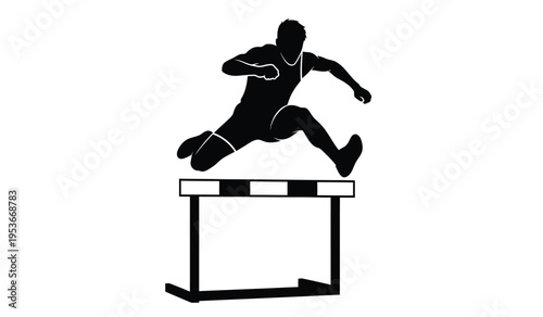 Athlete silhouette jumping over hurdle in track and field event