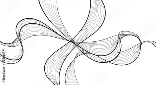 Modern Abstract Black and White Flowing Wavy Lines Pattern. Dynamic Elegant Wave Design Element on a Clean White Background.