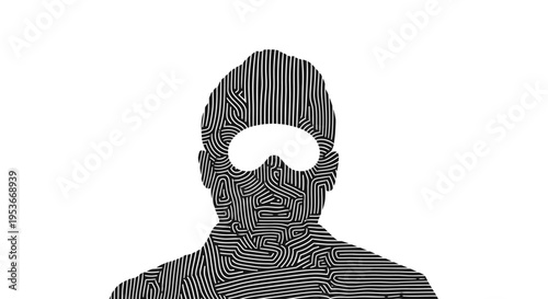 Anonymous Person Silhouette with Horizontal Stripe Pattern and White Mask Effect, Abstract Digital Graphic on White Background