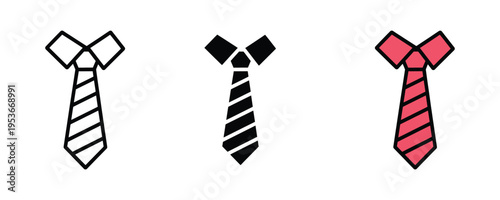 Professional necktie and formal suit collar icon set. Business attire, corporate dress code, and gentleman fashion symbols. Vector Illustration.
