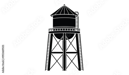 Silhouette of a classic american watertower against a plain background