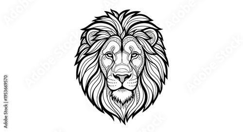 Stylized Majestic Lion Head Illustration, Black and White Vector Art, Powerful Animal Portrait, Courage and Leadership Symbol