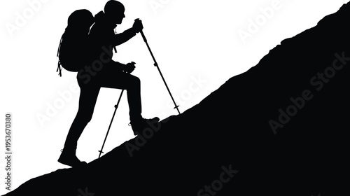 Silhouette of a rock climber scaling a mountain in an outdoor adventure scene