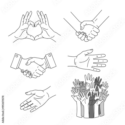 Set of group hands for teamwork community and diverse collaboration