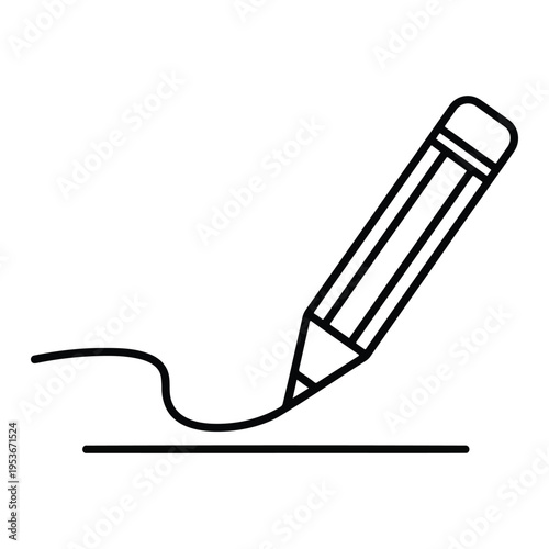 A black and white line drawing of a pencil creating a wavy line