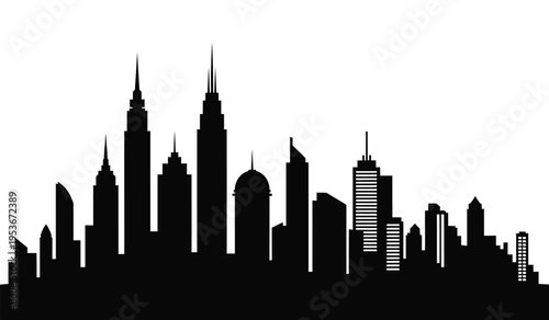 Silhouette of a modern city skyline with tall skyscrapers and towering architecture