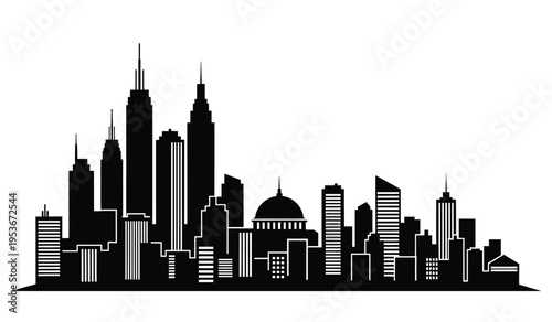 New york city skyline silhouette at dusk with iconic skyscrapers and buildings