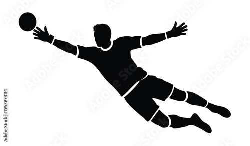 Silhouette of a volleyball player in action diving to make a save