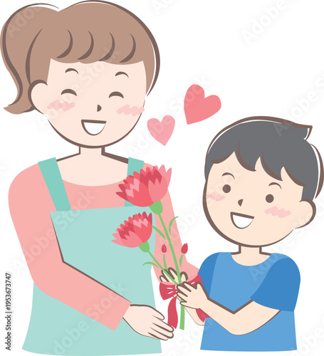 母の日にカーネーションを渡す男の子