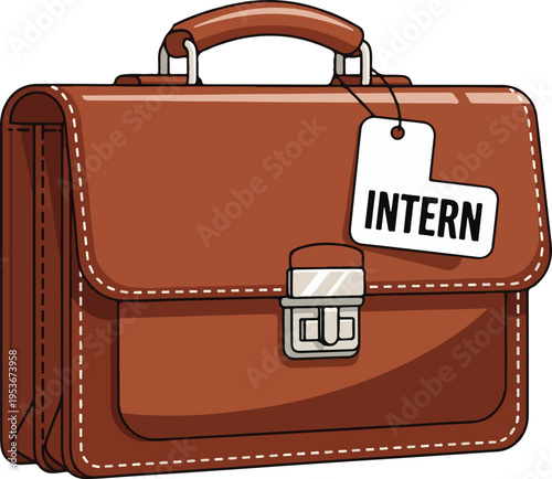 Leather Briefcase with Intern Tag Illustration – Career Start and Internship Concept Vector