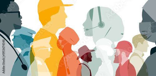 People of different professions together. 