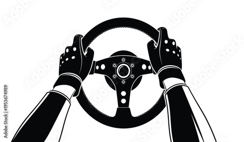 Silhouette of hands gripping a steering wheel tightly in a driving position