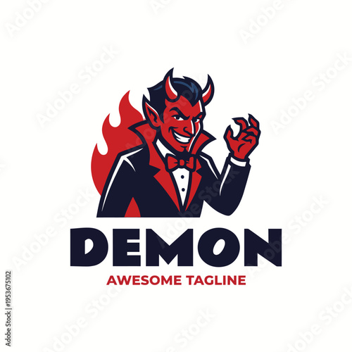 This captivating logo showcases a devil character in formal attire, adding a playful touch to a traditional figure, suitable for brands looking to convey fun, mischief, or boldness.