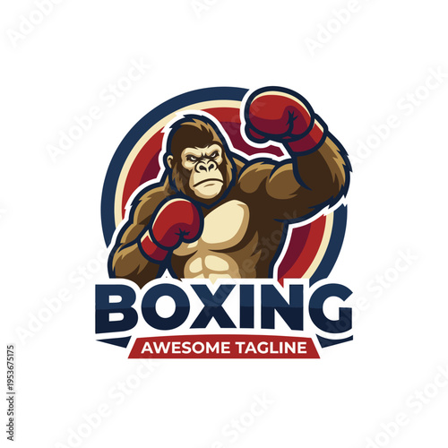 This bold logo captures a muscular gorilla in boxing gloves, showcasing strength and determination, perfect for fitness brands, sports teams, or boxing gyms looking to convey power and energy.