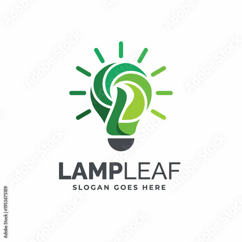 The logo features an elegant amalgamation of a lamp and a leaf, symbolizing sustainability and innovation, ideal for brands focused on eco-friendly products or green technologies.