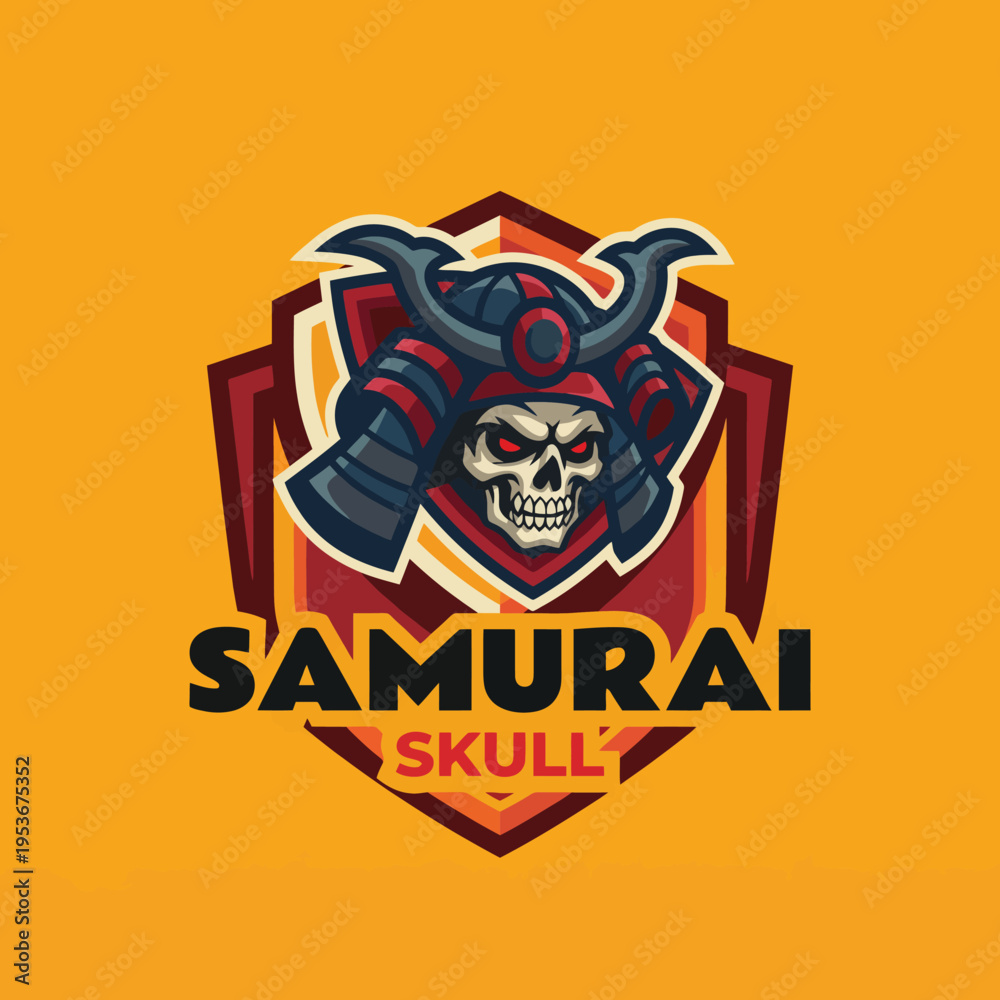 Ταπετσαρία A unique samurai skull emblem featuring traditional armor and a vibrant color palette, symbolizing strength and honor, ideal for branding in gaming or lifestyle sectors