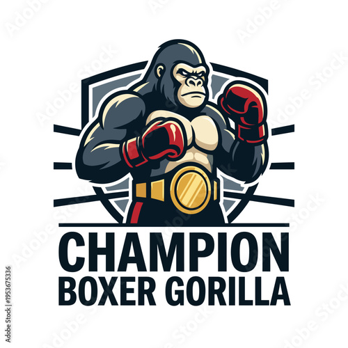 This illustrative logo showcases a powerful boxer gorilla in a fighting stance, exuding strength and determination, ideal for fitness brands, sports teams, and boxing events.