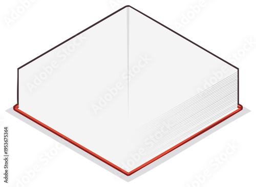 Isometric View of Blank Book for Mockup Cover Design Illustration Template. Minimalist Style, White Pages, Red Edge.