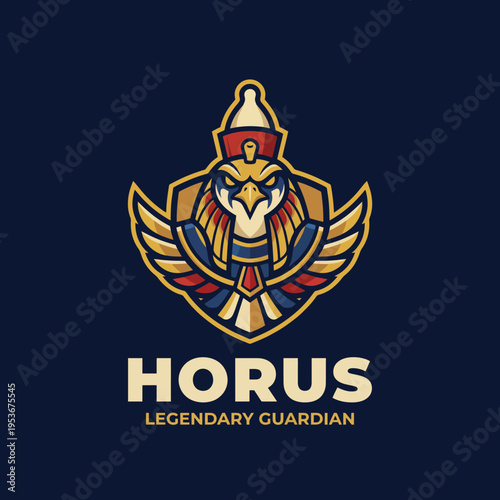 This captivating logo design features the legendary Horus, an ancient Egyptian guardian symbolizing protection and strength, portrayed with stunning artistic elements and details.