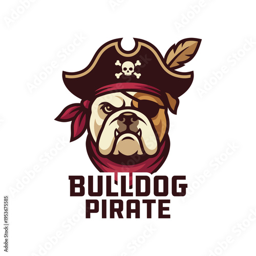 This spirited design showcases a bulldog donned in a pirate costume complete with a hat and an eyepatch, representing adventure and bravery in a whimsical style.