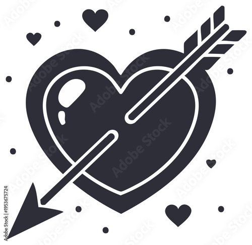 Heart pierced by arrow, romantic love concept illustration