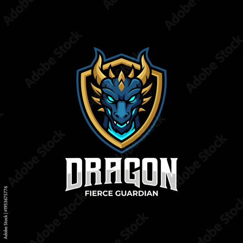 This dynamic dragon emblem showcases a fierce guardian design, symbolizing strength and power. The bold colors and details reflect a mythical, modern aesthetic.
