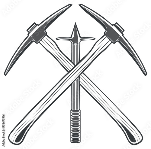 Vintage Crossed Pickaxes and Spear Symbol for Mining Exploration Adventure and Retro Projects
