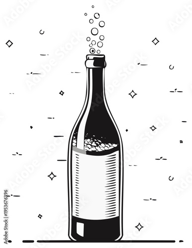 Illustrated bottle effervescent bubbles vector graphic design element for product packaging and drink illustration