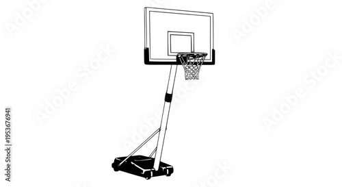 Portable basketball hoop vector with yellow stand and black base, isolated for sports and recreation use