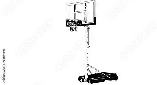 Portable basketball hoop vector with yellow stand and black base, isolated for sports and recreation use