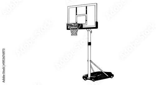 Portable basketball hoop vector with yellow stand and black base, isolated for sports and recreation use
