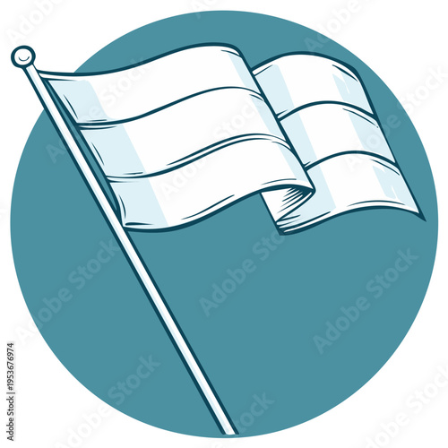 Waving white flag on flagpole symbol representing surrender or truce in simple graphic illustration
