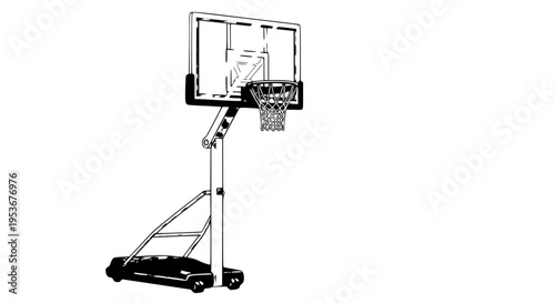 Portable basketball hoop vector with yellow stand and black base, isolated for sports and recreation use