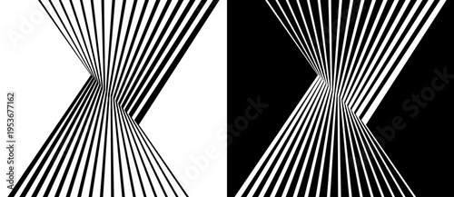 Abstract monochrome perspective lines forming an hourglass shape. Modern vector set with black and white contrast for technology branding, minimal posters or web headers.
