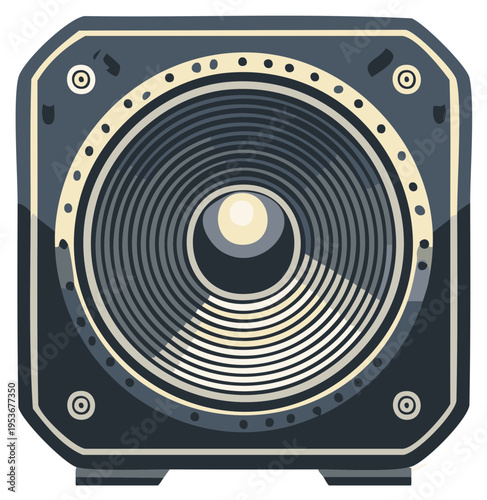 Retro audio speaker illustration, musical equipment, sound wave, loudspeaker design