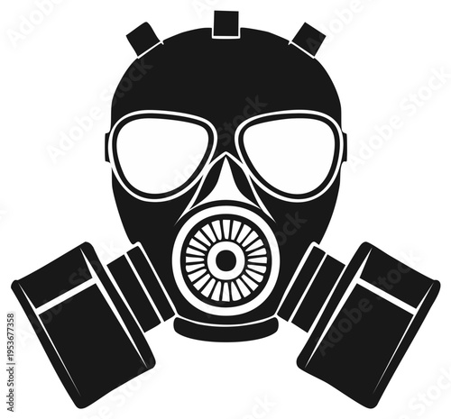 Stylized Gas Mask Icon for Protection in Contaminated Environments Depicting Chemical Safety and Protective Gear in Bold Silhouette