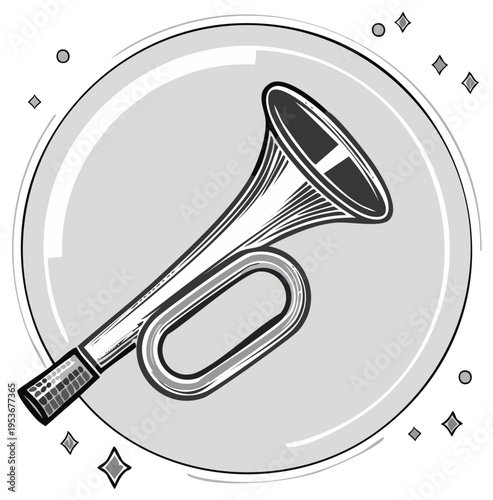 Monochrome Bugle Graphic Illustration Musical Instrument Retro Flair with Circular Background for Design