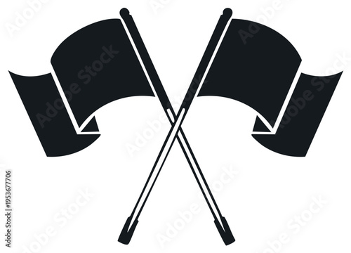 Crossed black flags, symbol for anarchism and motorsport, rally icon for checkpoint and winner finish or danger signal, vector sign.