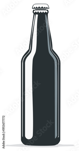 Illustration of a dark glass beer bottle with cap, isolated
