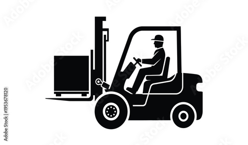 Silhouette of a forklift operator driving a forklift with a load