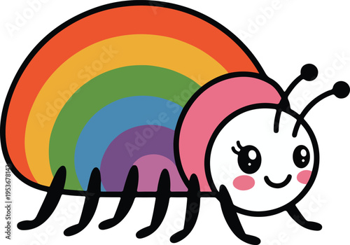 Cute Cartoon Bug Vector With Rainbow Shell Design