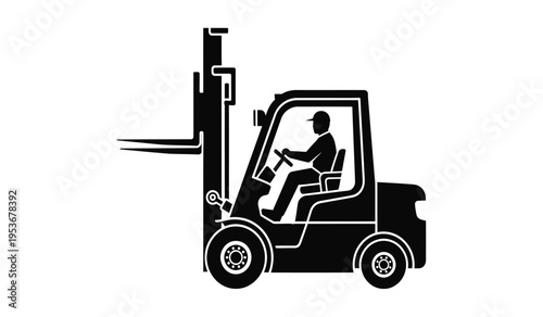Silhouette of a person operating a forklift industrial vehicle silhouette