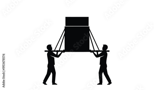 Bild auf Leinwand Two people lifting a heavy object with ropes silhouette