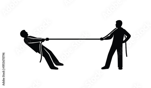 Silhouette of a man pulling another person with a rope in a dynamic movement