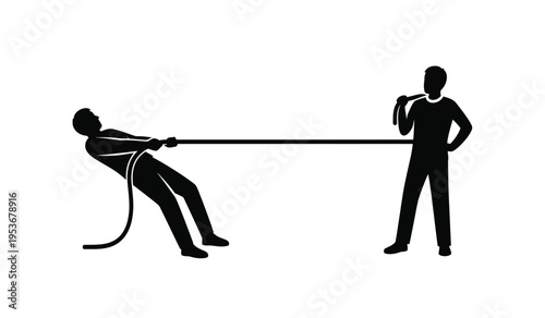 Silhouette of two people engaged in tug of war with rope silhouette