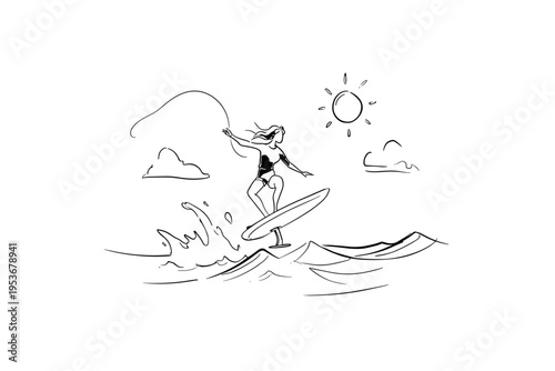 Joyful Woman Performing a High Jump on a Wingfoil Board