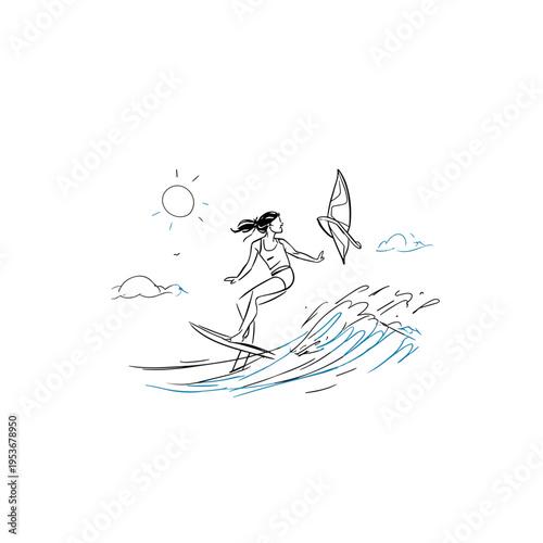 Joyful Woman Performing a High Jump on a Wingfoil Board