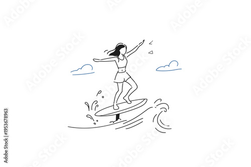 Joyful Woman Performing a High Jump on a Wingfoil Board