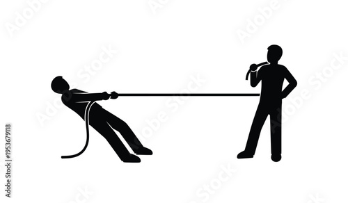 Silhouette of a person on a leash being controlled by another person