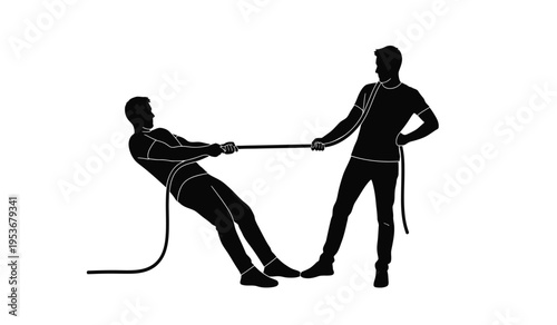 Silhouette of two people engaged in bondage and rope play with one person restrained